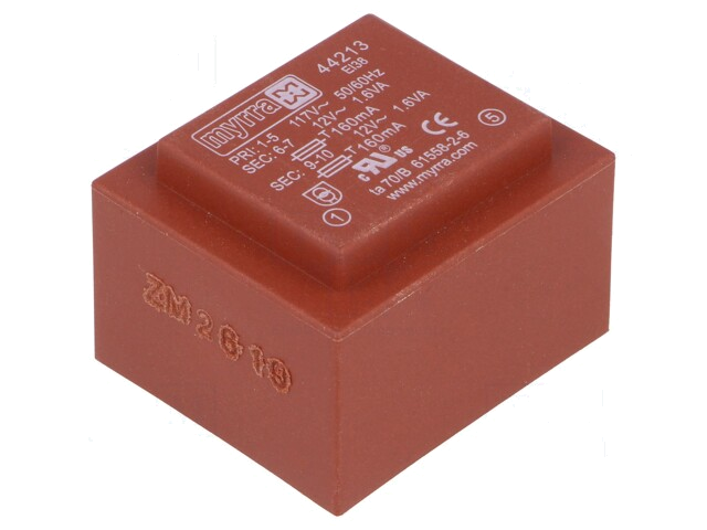 Transformator: ingegoten; 3,2VA; 117VAC; 12V; 12V; 133mA; 133mA; PCB Transformator: ingegoten; 3,2VA; 117VAC; 12V; 12V; 133mA; 133mA; PCB